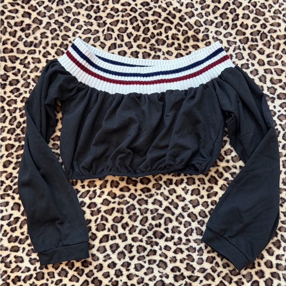Forever 21 Black Off-Shoulder Crop Top with Striped Band